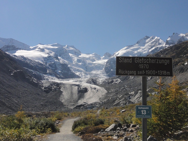 Morteratsch Glacier in southeastern Switzerland, retreating