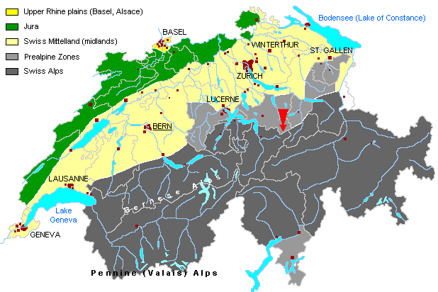 Glattalp on map of Switzerland's major types of landscapes